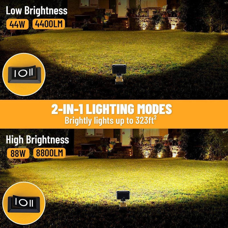 Ecarke LED Work Light Compatible with DeWALT Battery, 20v Work Light with Low Voltage Protection, 88W 8800Lumen Portable Light, USB & Type-C Charging Port Cordless Light for Job Site & Outdoor - Image 2